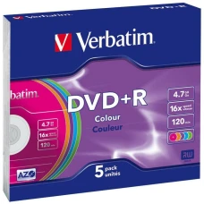 DVD+R диск Verbatim Colour OPP 5шт (43556)