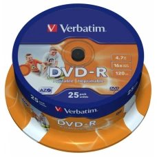 DVD-R диск Verbatim Wide Inkjet Printable ID Brand Spindle 25шт (43538)