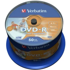 DVD-R диск Verbatim 4,7GB 16x Cake Box InkJet Printable (43533)