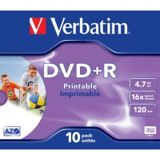 DVD+R диск Verbatim 4.7Gb 16x Printable Jewel case 10шт (43508)