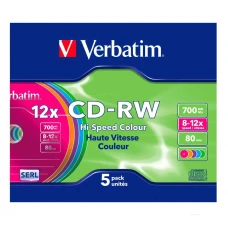 CD-R диск VerbatimW 700Mb 12x Slim case Color 5шт (43167)