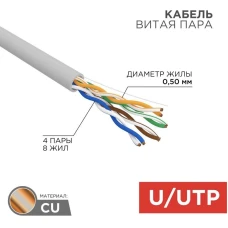 Кабель витая пара Rexant UTP 4PR 24AWG CAT5e 305м 01-0043
