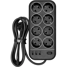 Сетевой фильтр Powercom SP-08 USB03AB 3.0м 8 розеток черный